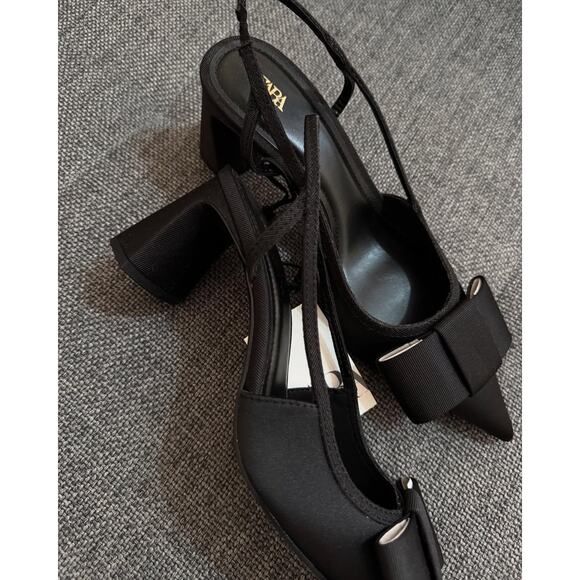 ZARA Embellished Bow Slingback Heels NWT Black Sizes 8–10 - Picture 15 of 16